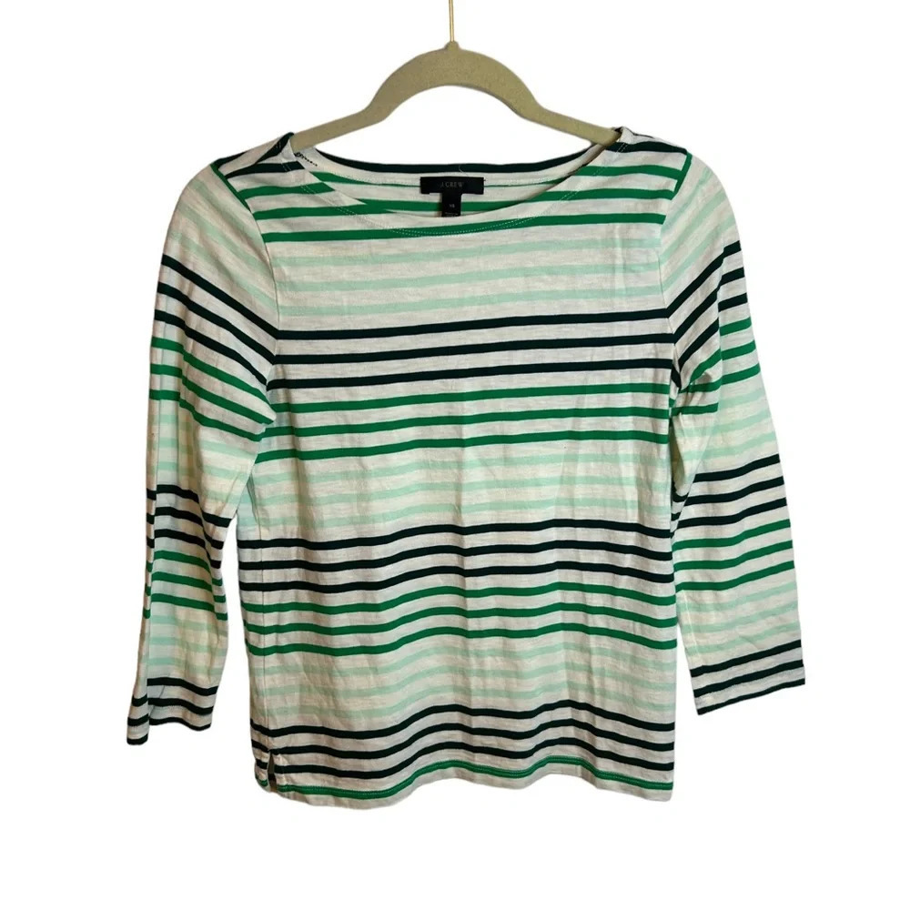 J.CREW GREEN STRIPED BOATNECK TEE